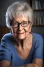 Placeholder: Realistic Stock Photo, Realism Engine, Real Cartoon XL, Professional Quality High Definition Photograph, chiaroscuro, deep shadows, masterpiece, happy, 2020 caught off guard, 79-year-old Phyllis Kendall, She doesn't look old, short pixie-cut, shag-cut straight, dark salt and pepper hair, overweight, blue eyes, great big, round lensed eyeglasses, wearing a black, floral print, short-sleeved, pull-over shirt, dark blue sweatpants, sitting at the computer checking her emails