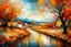 Placeholder: Autumn landscape in think oil paint stokes, expressionist painting style of Van Gogh, Klimt, Renoir Modifiers: bokeh beautiful fantastic view Van Gogh Yossi Kotler Art