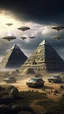 Placeholder: Ancient pyramids with fururistic technology, homes around. People driving spaceships. Thunderstorm