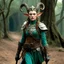Placeholder: (Monthy python and Pan's Labyrinth (2006)) heavily armed female elf on the march, rusty and dusty with a sharp pole arm