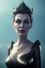 Placeholder: Lene Nystrøm as evil queen in black leather, busty, cleavage, voluptuous, Aqua Lene, angry, stern look. character design by cory loftis, fenghua zhong, ryohei hase, ismail inceoglu and ruan jia. unreal engine 5, artistic lighting, highly detailed, photorealistic, fantasy