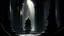 Placeholder: Глава 4: Встреча с темнотой На картинке Финн Данлингер, с испуганным лицом, стоит перед темным входом в храм, его факел дрожит в руках, пытаясь пробиться сквозь мрак. Вдалеке видны зловещие силуэты, а атмосфера наполнена страхом и тревогой. Финн выглядит уязвимо и беспомощно перед могучими силами мистики и зла.