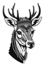 Placeholder: a deer dressed and with the hairstyle of Rastafari as black and white vector logo