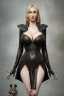 Placeholder: Brandi Love in black leather gown, evil, busty, cleavage, curvy, angry, happy, stern look. character design by cory loftis, fenghua zhong, ryohei hase, ismail inceoglu and ruan jia. unreal engine 5, artistic lighting, highly detailed, photorealistic, fantasy