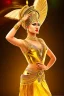 Placeholder: golden statue of a Azeri dancer in modern art museum dynamic colorful lights