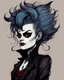 Placeholder: Maurice Sendak, Edward Gorey, and Ralph Steadman style, close up, full body, caricature portrait illustration, of a gothpunk vampire girl, with highly detailed hair and facial features, precisely drawn and inked in vibrant chromatic color