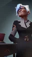 Placeholder: An old woman with white hair and an eye patch