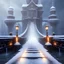 Placeholder: fantasy art, book cover, upper body of wizard in front of the ebony stairs of a bridge or dam ,icy water, on the bridge is a wolf, there is also a hawk