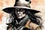 Placeholder: create an ink wash and watercolor, close up, full body portrait of an aged female, late 19th century Louisiana bounty hunter, Hunt: Showdown, La Luz Mala, in the comic book style of Warren Ellis ,Bill Sienkiewicz, and Jean-Giraud Moebius highly detailed hair and coarse, lined, rugged, weather worn feminine facial features, ragged, worn clothing, grainy, gritty textures, foreboding, dramatic volumetric lighting , vivid natural colors