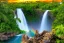 Placeholder: island waterfall palms twigs spring sunset rainbow bridge birds