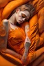 Placeholder: sleeping woman, orange and yellow tones, insanely detailed and intricate, hypermaximalist, elegant, ornate, hyper realistic, super detailed, by Pyke Koch