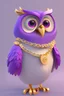 Placeholder: A cartoon character in Disney style with a funny perfect detailed realistic purple owl, rosy cheeks ,put a gold neckless, 8k, white paper background ,3d