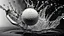 Placeholder: close up of golf ball plunging in water, splashing, hyper realistic, big contrast , black and white