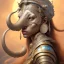 Placeholder: Sango fantasy, fantasy magic, intricate, sharp focus, illustration, highly detailed, digital painting, concept art, matte, art germ and Paul Lewin and Kehinde Wiley, masterpiece silver elephant head bronze Asian African girl nice breast Hawaiian hair turquoise golden waves