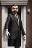 Placeholder: mr bean as the mafia godfather wearing gloves, balcony on casino top floor, 4k, trending art, weird perspective, realism, spray paint, detailed