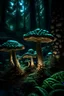 Placeholder: Gigantic luminescent morel mushrooms in a dark enchanted forest