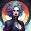 Placeholder: full color full body illustration of a surreal, ethereal, futuristic female vampire time traveler, with highly detailed hair and facial features in the style of Sveta Dorosheva and Travis Charest, detailed and sharply defined line work and inking, vibrant natural color palette, 4k, on an ornate abstract background