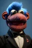 Placeholder: Waist up muppet Portrait, Nicolas maduro as muppet doll, black mustache, black suit, photo studio, blue background, unreal engine 5, concept art, art station, god lights, ray tracing, RTX, lumen lighting, ultra detail, volumetric lighting, 3d.