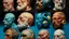 Placeholder: Metamorphosis of the head and face of a man in an assortment of mollusks and shellfish gouache Dan Witz complementary colors matte painting wet brush Mandelbulber3d 18th century atlas