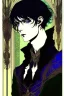 Placeholder: black hair, 17 year old, male, alchemist, in the style of Harry Clarke