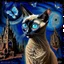 Placeholder: Starry night and Siamese cat, digital painting, fantasy, illustration, hyperdetailed, high definition, crisp quality, horror, dark, surreal, Weird, Tim Burton, creepy, Graphic novel, maximalist, Dr. Seuss, haunting, bizarre, frightening, Terry Gilliam, vintage, illustration