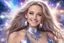 Placeholder: very beautiful cosmic women with long hair, little smile, with cosmic silver metallic suite and brightly earings. in the background there is a bautiful sky with stars and light beam