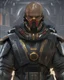 Placeholder: star wars bald male corellian pilot wearing pearlescent black and gunmetal grey First Order special forces heavy assault armor with gold and metallic red trim inside the jedi temple, centered portrait, hyperdetailed, dynamic lighting, hyperdetailed background, 8k resolution, volumetric lighting, light skin, fully symmetric details