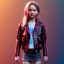 Placeholder: Jennifer lawrence toddler, full body, leather jacket, floral shirt, floral skirt, Nike sneaker, soft skin, city background, dramatic lighting, hyper realistic