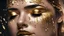 Placeholder: Woman, closed eyes, tears, mascara running, gold, high detail, high resolution, 8K