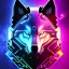 Placeholder: digital pixelated cyberpunk cosmic wolf