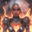 Placeholder: Ana de Armas, , high detail, high quality, ebony goddess, heater, iron coil heater, gears, steam, steal ribcage, steal breastplate, white hair, fire heart, heart on fire, metal made, 4k, high resolution. full detail. digital art, anime, cartoon, watercolor