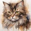 Placeholder: The art style of Serge Marshennikov and Art Nouveau, alcohol ink style, mixed media, beautiful brown tabby shaggy cat, long shaggy fur, big multilayer eyes, cute pencil sketch focused Pencil and ink Pen and ink wash watercolour style Water colour and pen