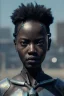 Placeholder: Beautiful portrait of african girl post-apocalypse robots in a cyberpunk city, sci-fi fantasy style, 8k,dark