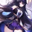 Placeholder: Clear focus,High resolution, Black long fluffy hair, and purple eyes, wearing a Genshin Impact Inspired Outfit,Detailed Clothes, must wear a short skirt,