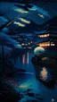 Placeholder: impressionism-style painting of a beautiful scenery at night in japan