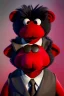 Placeholder: Waist up muppet Portrait, Kim Jong-un muppet doll, black suit, photo studio, red background, unreal engine 5, concept art, art station, god lights, ray tracing, RTX, lumen lighting, ultra detail, volumetric lighting, 3d.