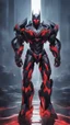 Placeholder: A close picture to Mix between transformers and batman and symbiote venom in solo leveling shadow art style with red details detailsis in fantasy world
