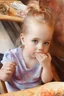 Placeholder: watercolor painting of a beautiful portrait of a 5 year old girl realistic skin texture, flower in her hair, looking into the camera, Anna Razumovskaya style, atmospheric light, realistic colors