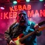 Placeholder: a very fat swedish man, with a mask with only a hole for the mouth, he is called "KEBAB MAN" performing at rock club, his name is "KEBAB MAN" kebab rolls On stage, kebab Neon lights and smog, and "KEBAB MAN" big sign on the wall, he singing with mic, text in swedish! no translate mr. stable ai, text in swedish! no translate mr. stable ai, text in swedish! no translate mr. stable ai