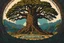 Placeholder: museum quality color woodcut of Yggdrasil, towering over a circle of ancient Druidic standing stones, in the style of Gustave Baumann, with a fine art aesthetic, highly detailed, finely cut ,8k render