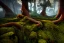 Placeholder: GIGANTIC SANDSTONE TERRAIN,TUNDRA TORNADO,MOSSY FOREST ROOTS,ROTTEN TREE STUMP, unity engine, bloom,cinematic lighting,blue tone, octane render.