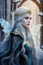 Placeholder: Ice elven princess,rapunzel hair,light blue gold hair,very long hair,elven crown,elven ears,golden armor,ice crystals,ice flowers,frozen ice ivy,snow,snowing,beautiful,sparkle,glitter,icy dragonflies,perfect hands,thick wavy long hair,beautiful eyes long lashes,snowing