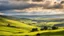 Placeholder: View across the valley in the Yorkshire Dales with beautiful clouds, late afternoon sunshine, stone walls enclosing the fields, gentle hills and valleys, river, calm, peaceful, tranquil, beautiful composition