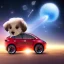 Placeholder: A Tesla Model 3 flying in outer space with a stuffed puppy in the driver’s seat