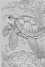 Placeholder: coloring book page of a magical turtle, monochrome, black and white, sharp, sketch drawing