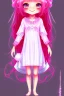 Placeholder: Loli wearing long nightgown, hands behind back, wholesome, innocent, long pink hair, tilted head