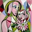 Placeholder: piccasso cubism pink woman and child with flower