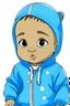Placeholder: an anime style drawing of a blasian baby boy. hes wearing blue royal baby onesie