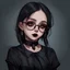 Placeholder: a 18 year old girl, goth aesthetic, glasses, digital art, stylised