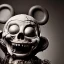 Placeholder: Rotting corpse zombie who is mickey mouse smiling, evil, arms forward like a mummy, fangs, sharp focus, ears